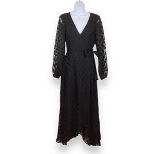 GUESS Black Polka Dot Chiffon Midi Length Wrap Dress size Small